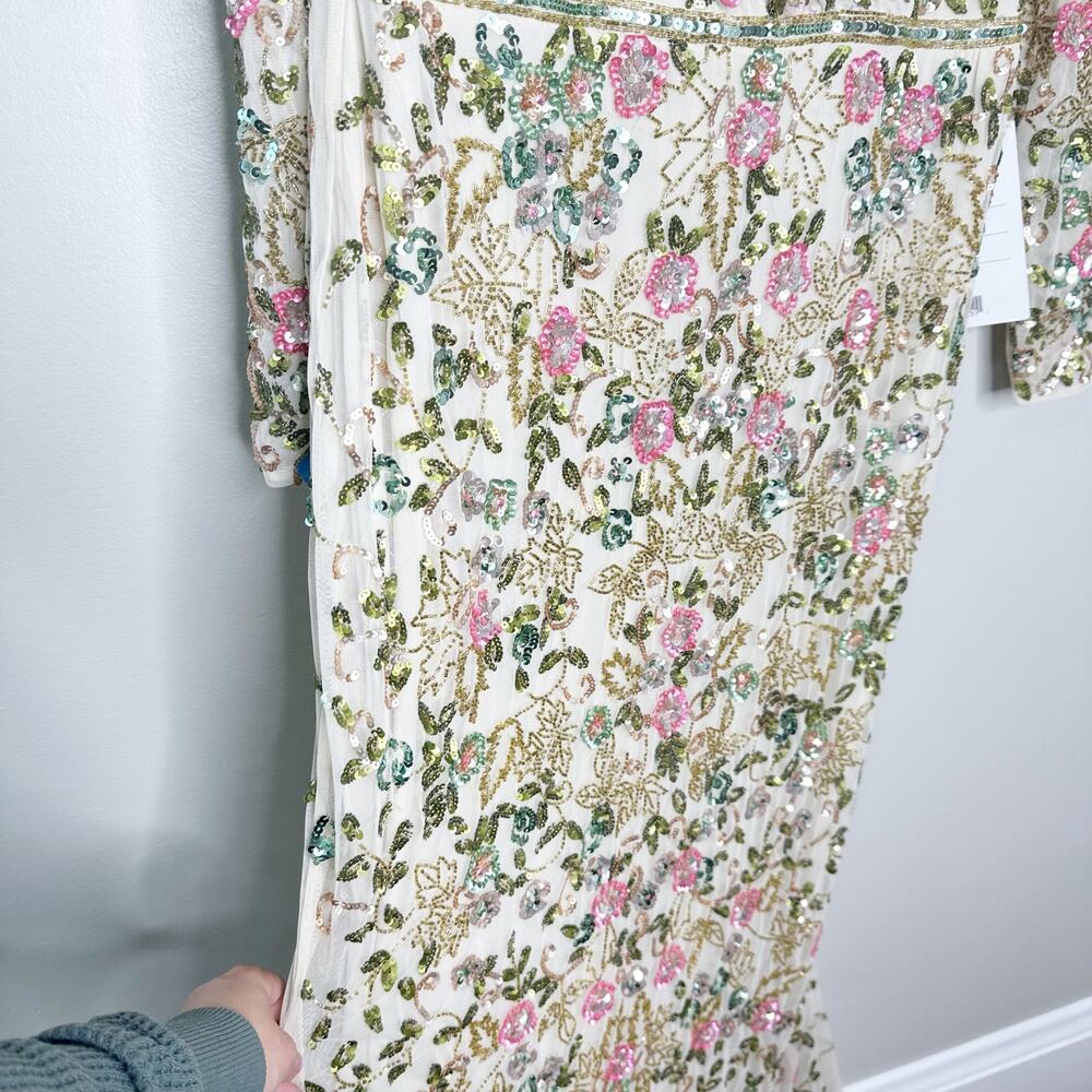 Mac Duggal 5503 Nude Floral Embellished Long Sleeve Gown 14 NEW - Picture 5 of 13